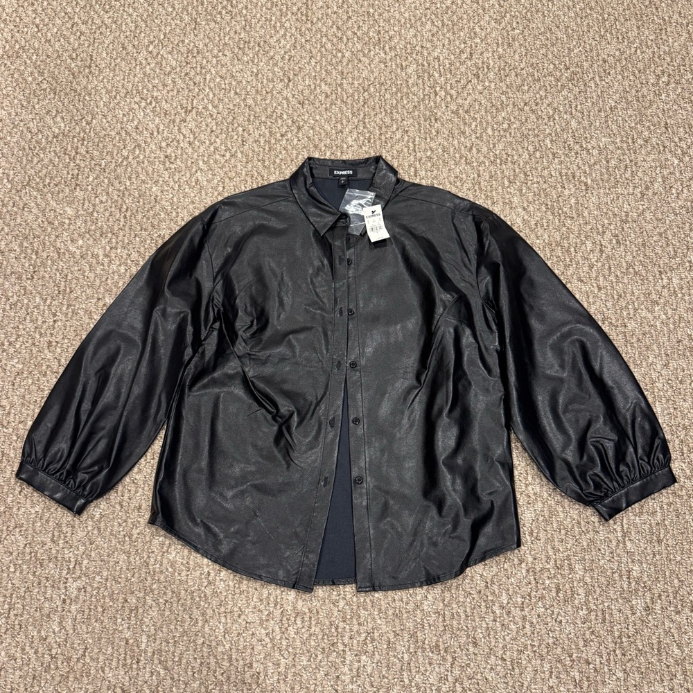 EXPRESS Women’s Black Faux Leather Button Down Shirt NWT